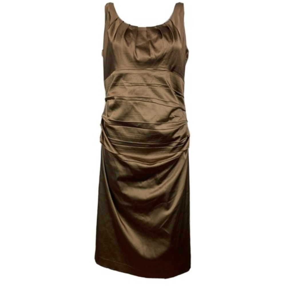 Suzi Chin Maggy Boutique Dress Womens‎ Sz 16 Brown Bronze Satin Sheath Stretch